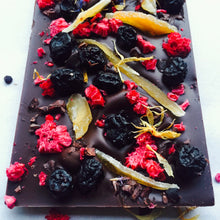 Load image into Gallery viewer, Vegan Dark Chocolate Blueberry Mango Bar
